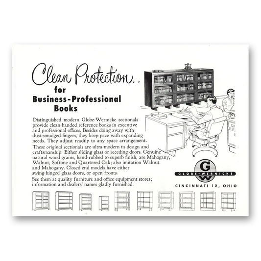 1952 Globe Wernicke Clean Protection Business Professional Books Vintage Magazine Print Ad