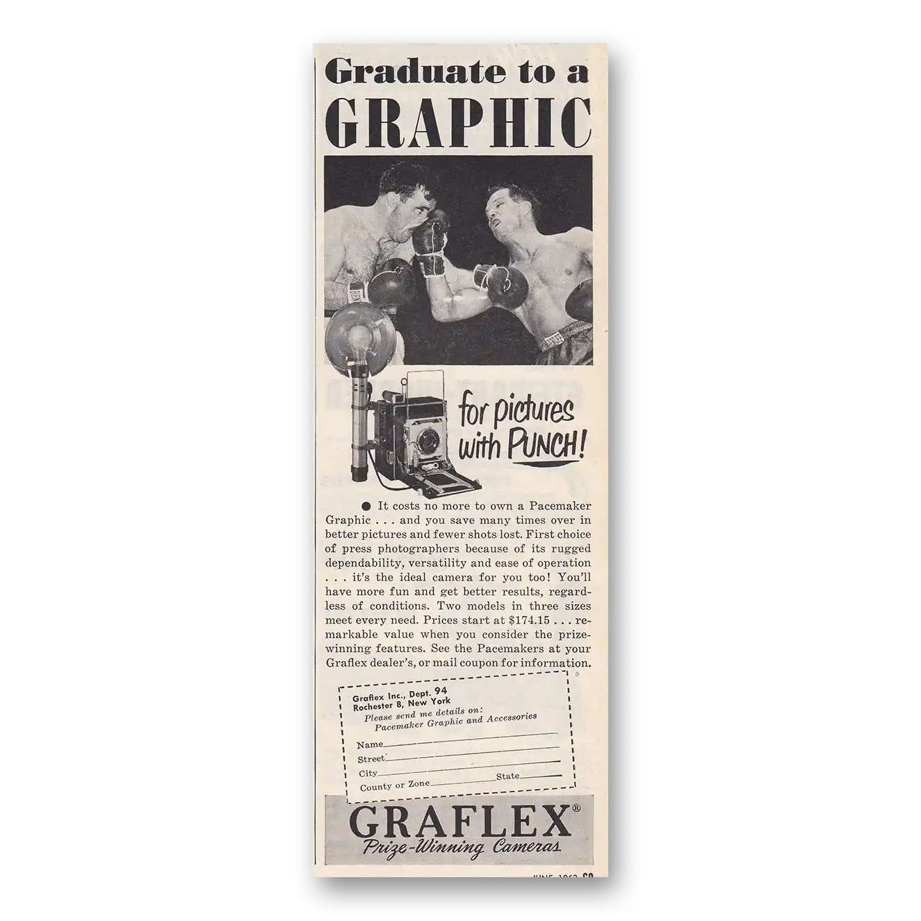 1952 Graflex Cameras Pictures With Punch Vintage Magazine Print Ad