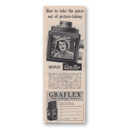 1952 Graflex Cameras Take the Guess Out of Picture Taking Ciro Flex Vintage Magazine Print Ad