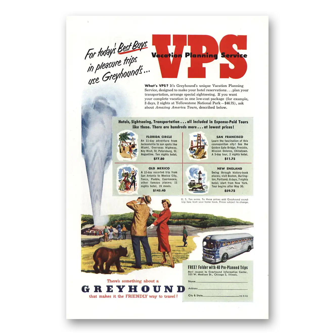 1952 Greyhound Old Faithful VPS Vintage Magazine Print Ad