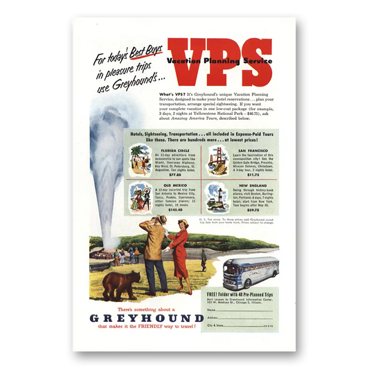 1952 Greyhound Old Faithful VPS Vintage Magazine Print Ad