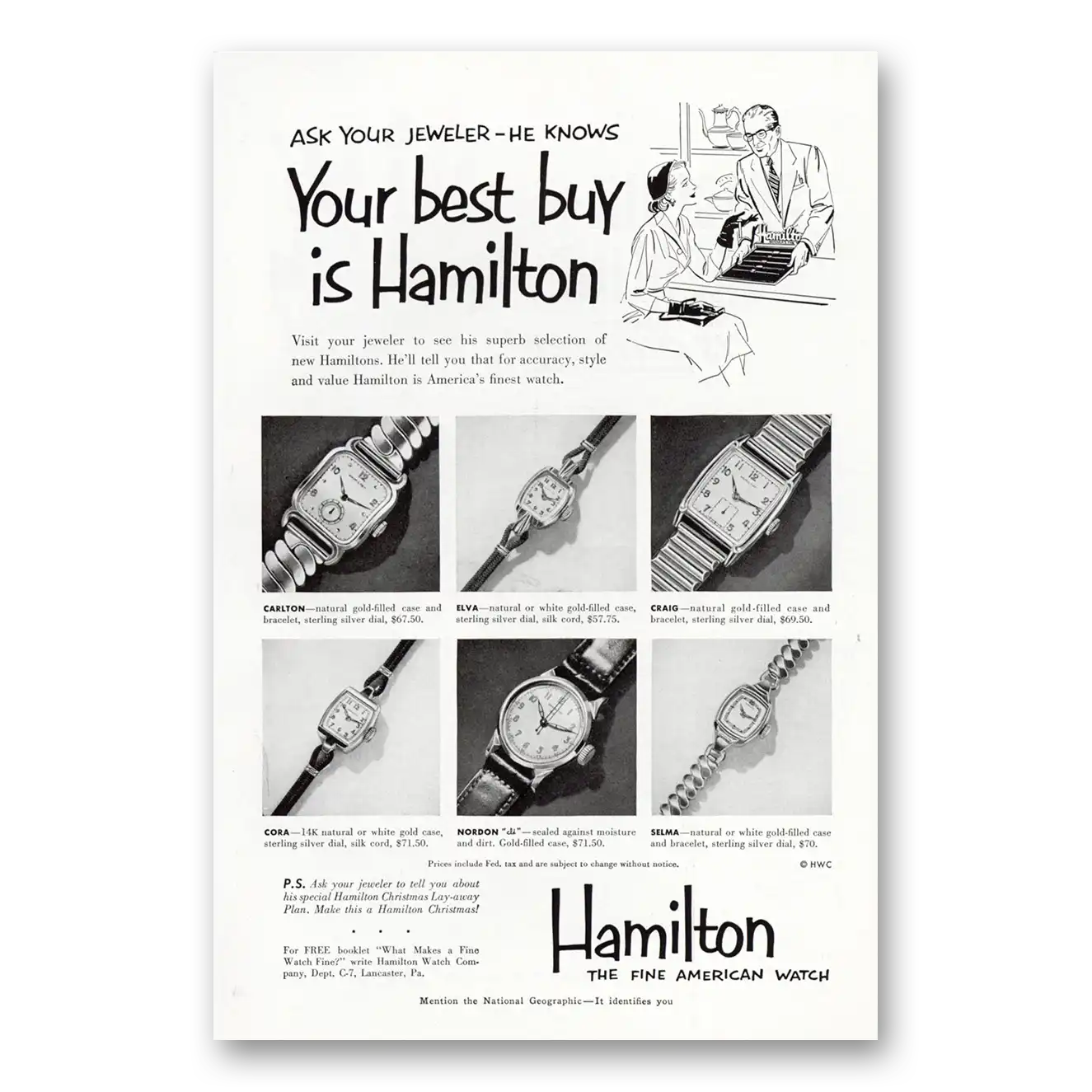 1952 Hamilton Watch Your Best Buy Is Hamilton Vintage Magazine Print Ad