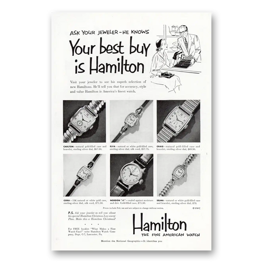 1952 Hamilton Watch Your Best Buy Is Hamilton Vintage Magazine Print Ad