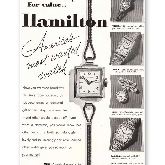 1952 Hamilton Watch Americas Most Wanted Watch Vintage Magazine Print Ad