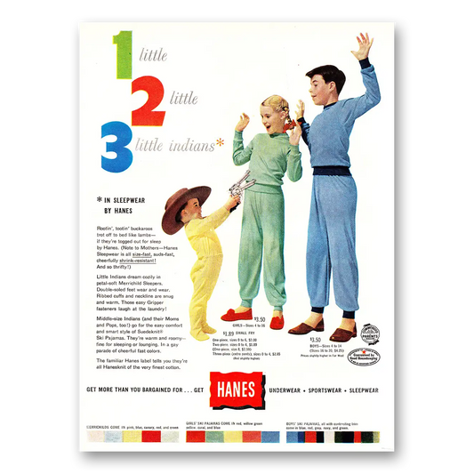 1952 Hanes Sleepwear Little Indians Vintage Magazine Print Ad