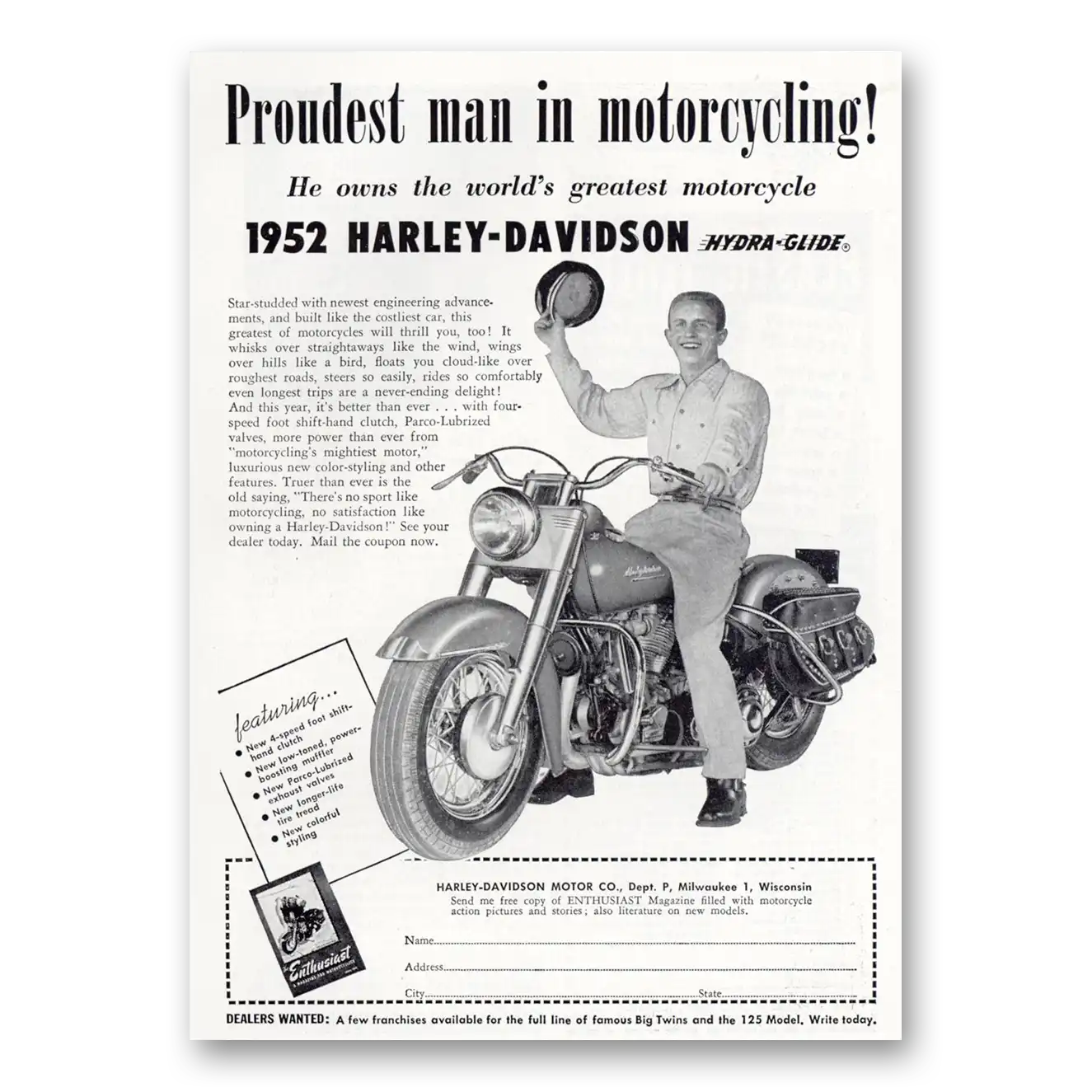 1951 Harley Davidson Proudest Man in Motorcycling Vintage Magazine Print Ad