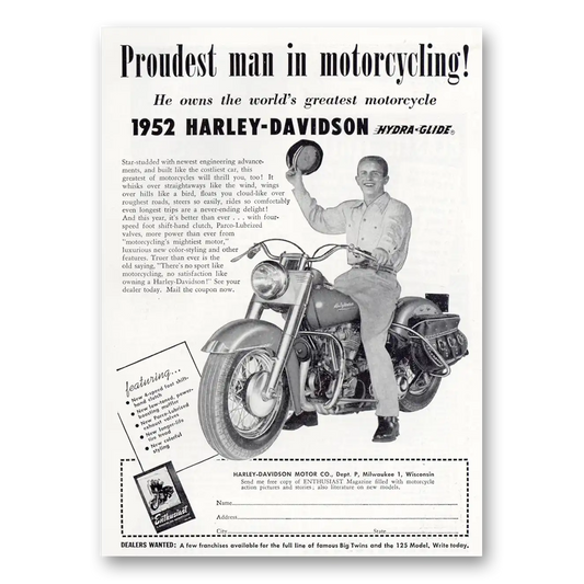 1951 Harley Davidson Proudest Man in Motorcycling Vintage Magazine Print Ad