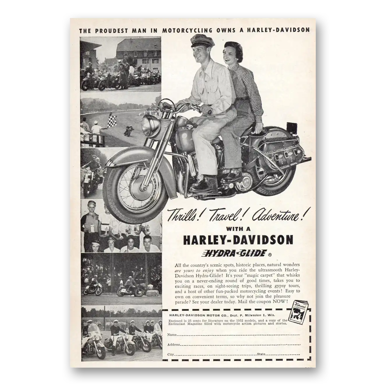 1952 Harley Davidson Proudest Man in Motorcycling Vintage Magazine Print Ad