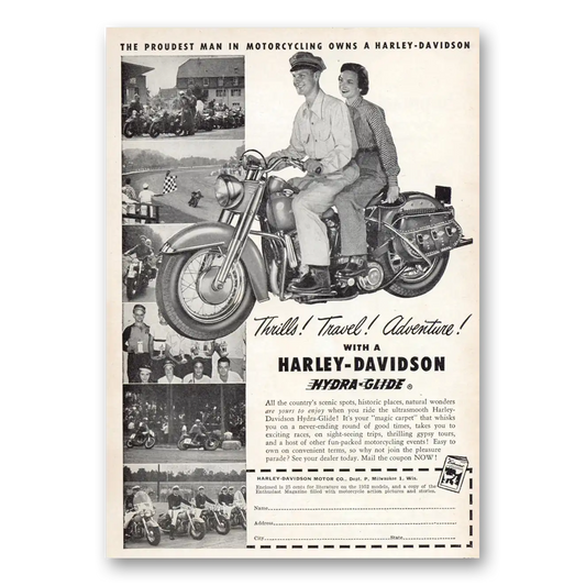 1952 Harley Davidson Proudest Man in Motorcycling Vintage Magazine Print Ad