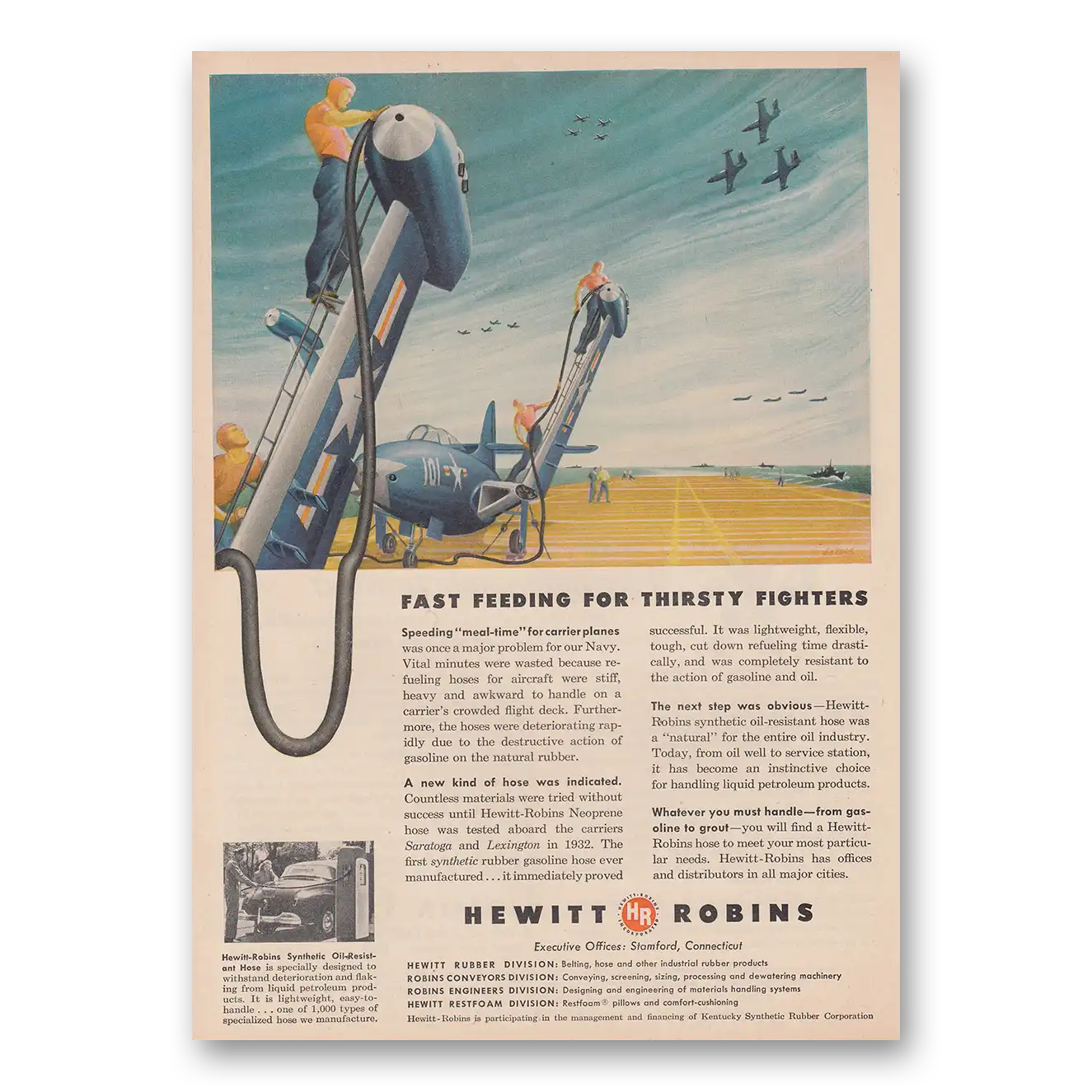 1952 Hewitt Robins Fast Feeding for Thirsty Fighters Vintage Magazine Print Ad