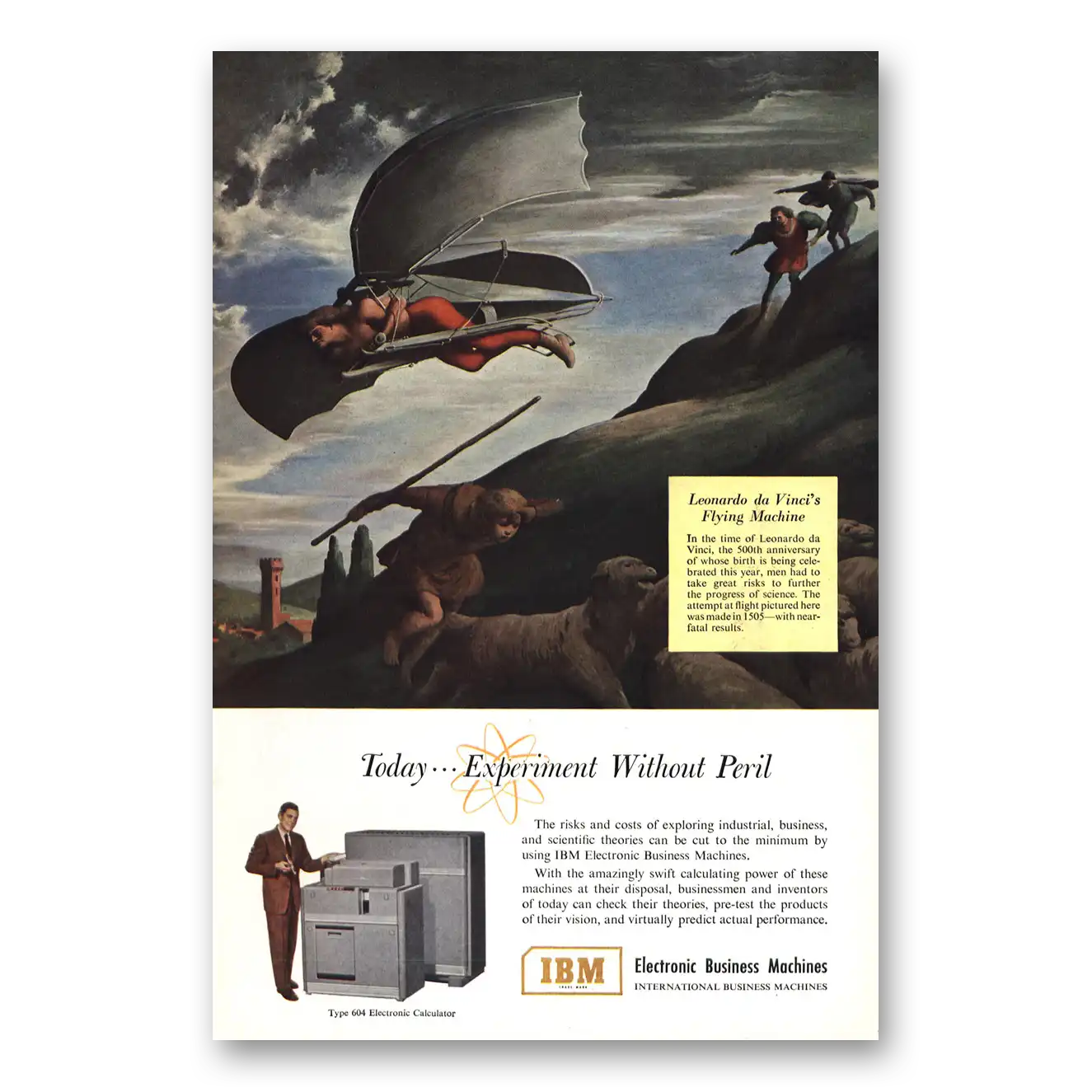 1952 IBM Computers da Vinci Flying Machine Vintage Magazine Print Ad