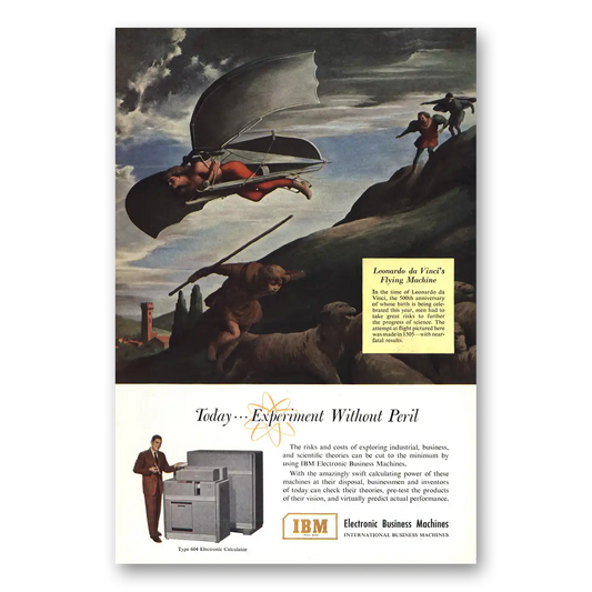 1952 IBM Computers da Vinci Flying Machine Vintage Magazine Print Ad