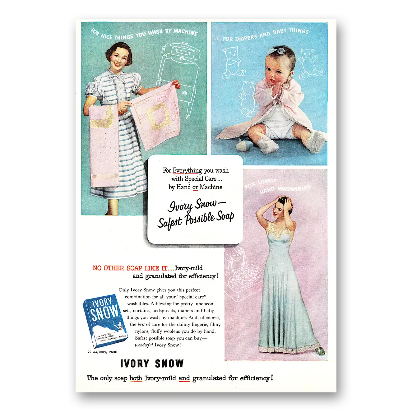 1952 Ivory Snow For Nice Things You Wash By Machine Vintage Magazine Print Ad