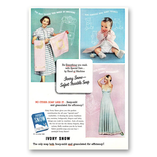 1952 Ivory Snow For Nice Things You Wash By Machine Vintage Magazine Print Ad