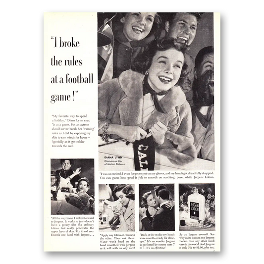 1952 Jergens Lotion Diana Lynn Football Game Vintage Magazine Print Ad