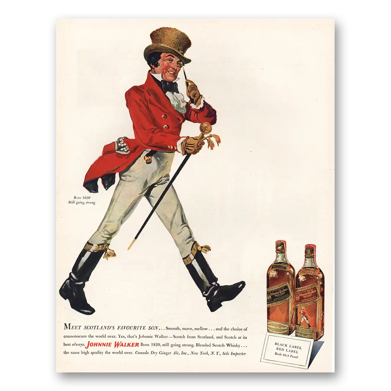 1952 Johnnie Walker Born 1820 Still Going Strong Vintage Magazine Print Ad