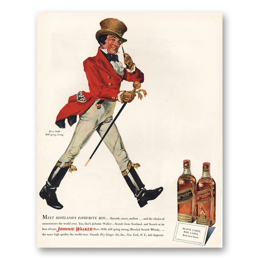 1952 Johnnie Walker Born 1820 Still Going Strong Vintage Magazine Print Ad