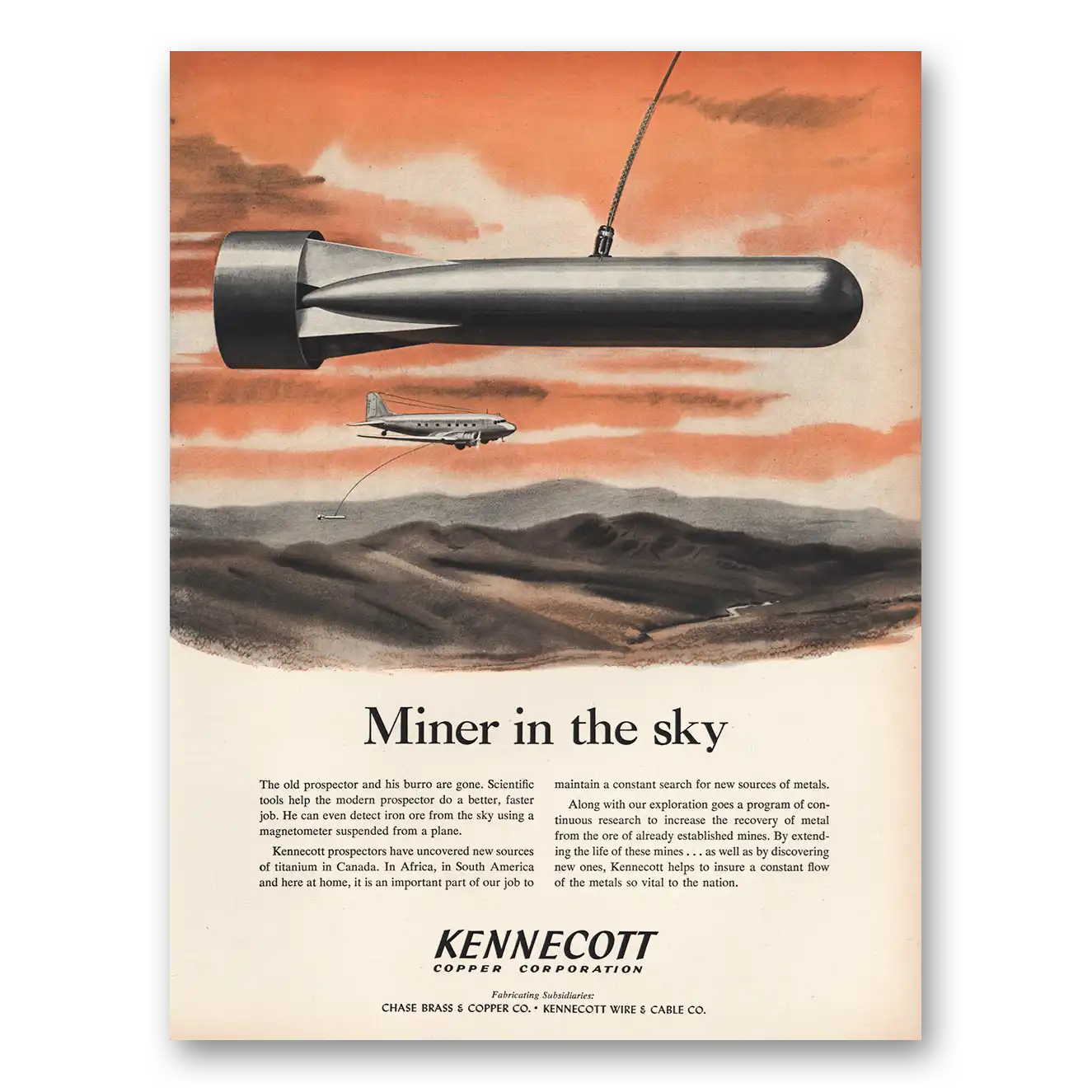 1952 Kennecott Copper Miner In the Sky Vintage Magazine Print Ad