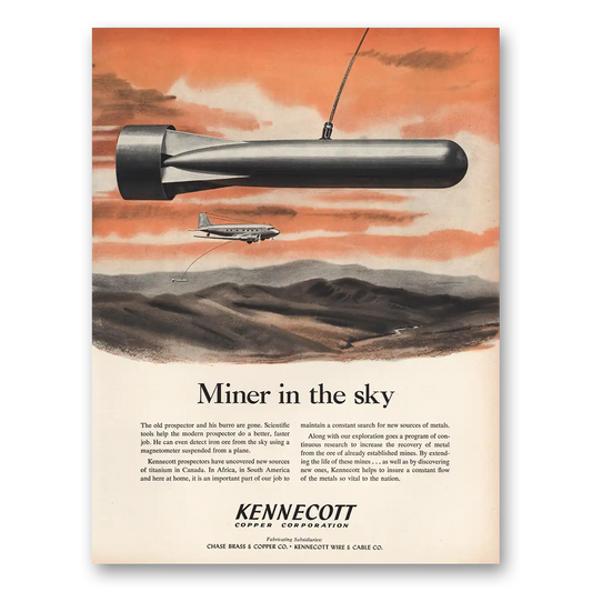 1952 Kennecott Copper Miner In the Sky Vintage Magazine Print Ad