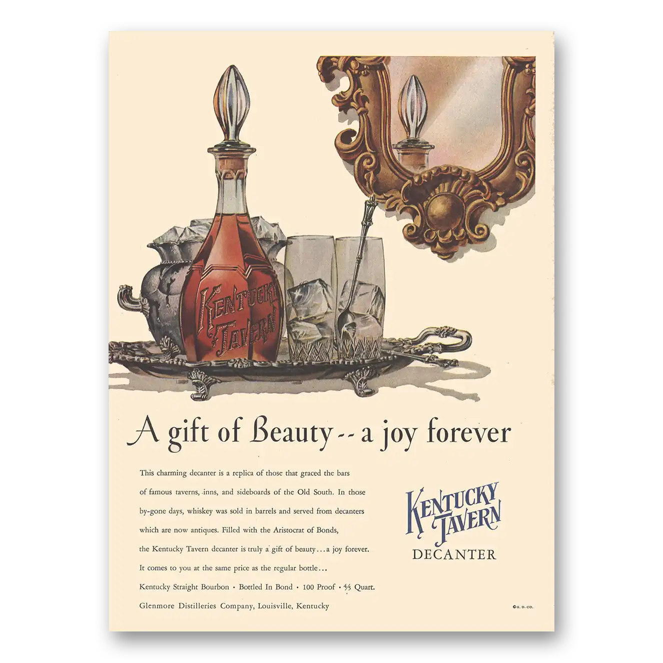 1952 Kentucky Tavern Whiskey Gift of Beauty a Joy Forever Vintage Magazine Print Ad