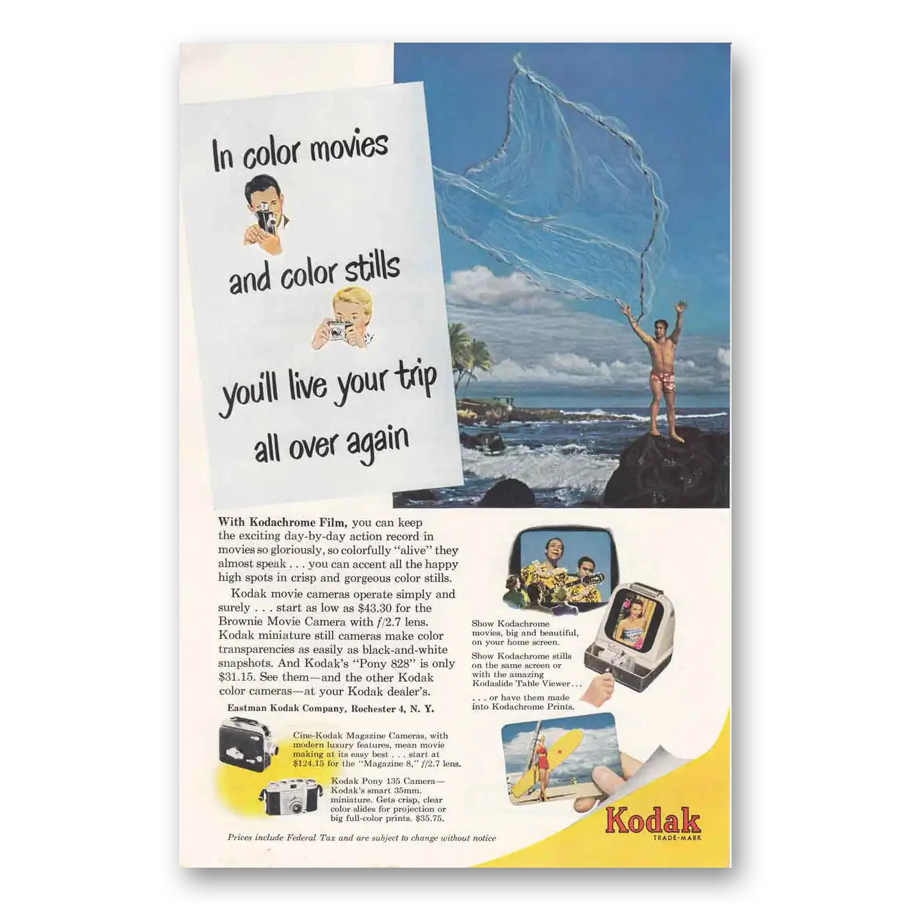 1952 Kodak Brownie Camera Color Movies and Color Stills Fishing Net Vintage Magazine Print Ad