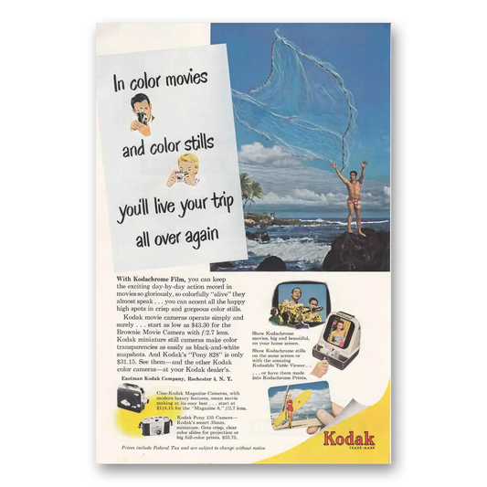 1952 Kodak Brownie Camera Color Movies and Color Stills Fishing Net Vintage Magazine Print Ad