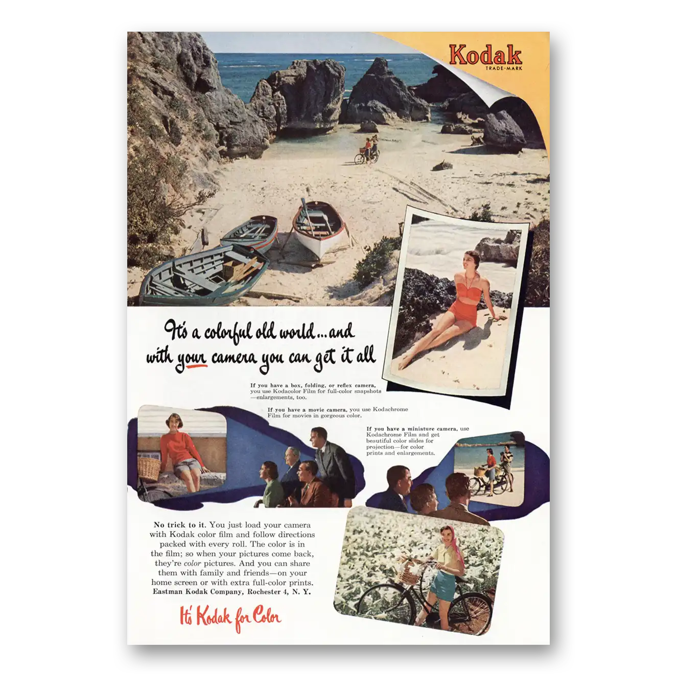 1952 Kodak Film Colorful Old World Vintage Magazine Print Ad