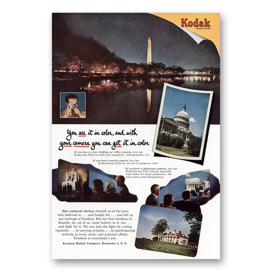 1952 Kodak Film You See It In Color Washington Monument Vintage Magazine Print Ad