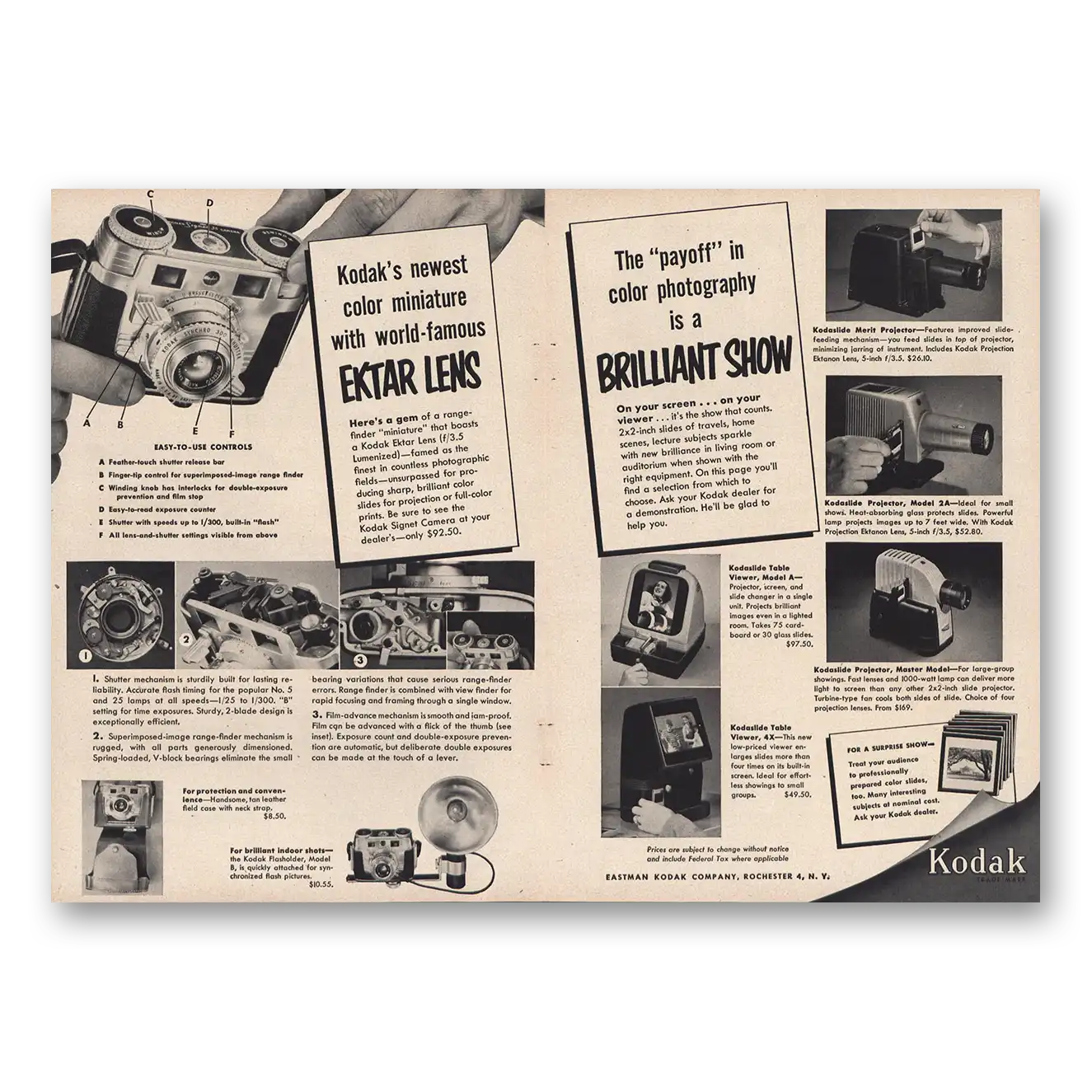 1952 Kodak Ektar Lens Vintage Magazine Print Ad