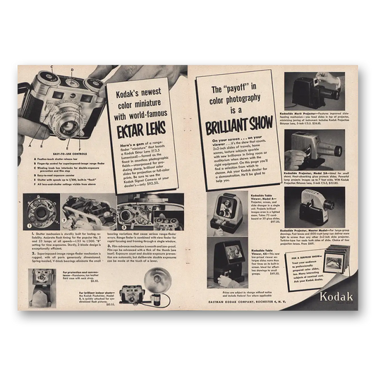 1952 Kodak Ektar Lens Vintage Magazine Print Ad