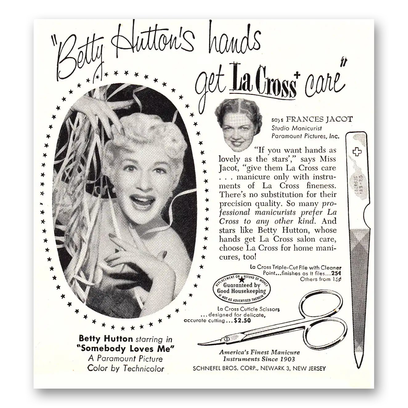 1952 La Cross Nail Care Betty Hutton Vintage Magazine Print Ad