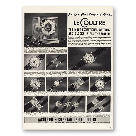 1952 LeCoultre Watches Most Exceptional Vintage Magazine Print Ad