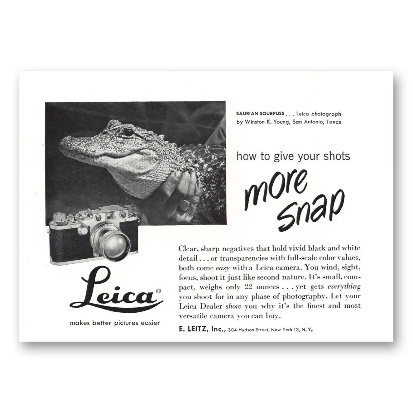 1952 Leica Cameras Saurian Sourpuss Vintage Magazine Print Ad