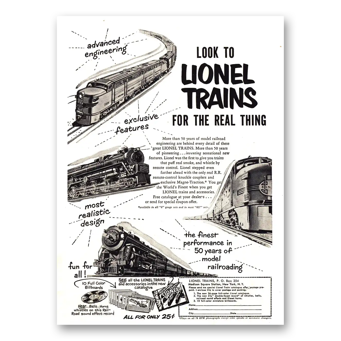 1952 Lionel Trains Look to Lionel Trains for the Real Thing Vintage Magazine Print Ad