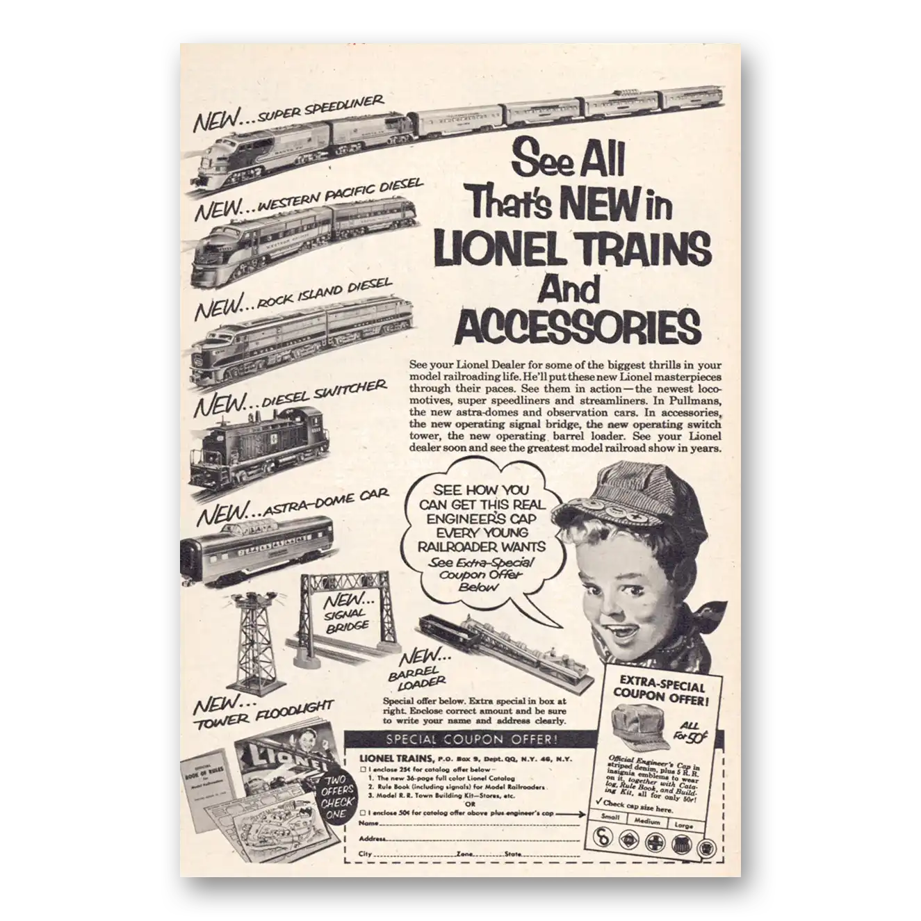 1952 Lionel Trains All Thats New in Lionel Trains Vintage Magazine Print Ad