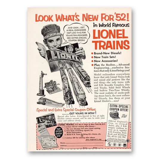 1952 Lionel Trains Look Whats New for 52 Vintage Magazine Print Ad