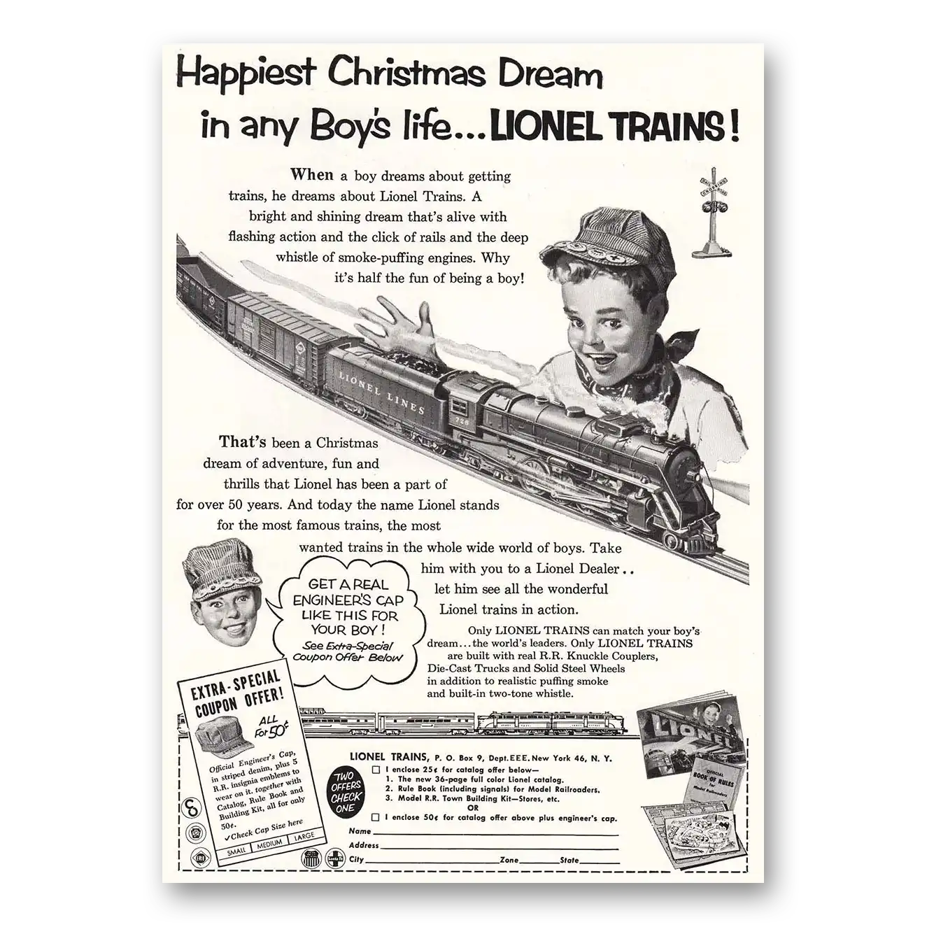 1952 Lionel Trains Christmas Dream In Any Boys Life Vintage Magazine Print Ad