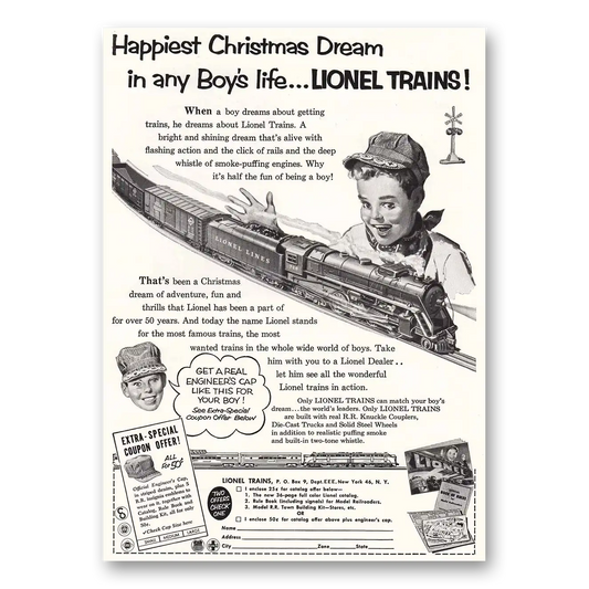 1952 Lionel Trains Christmas Dream In Any Boys Life Vintage Magazine Print Ad