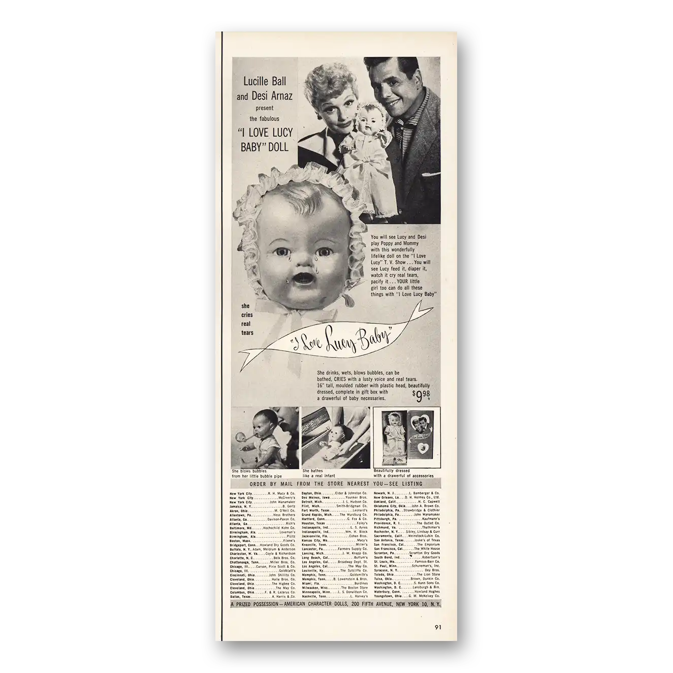 1952 American Character Doll I Love Lucy Baby Doll Vintage Magazine Print Ad