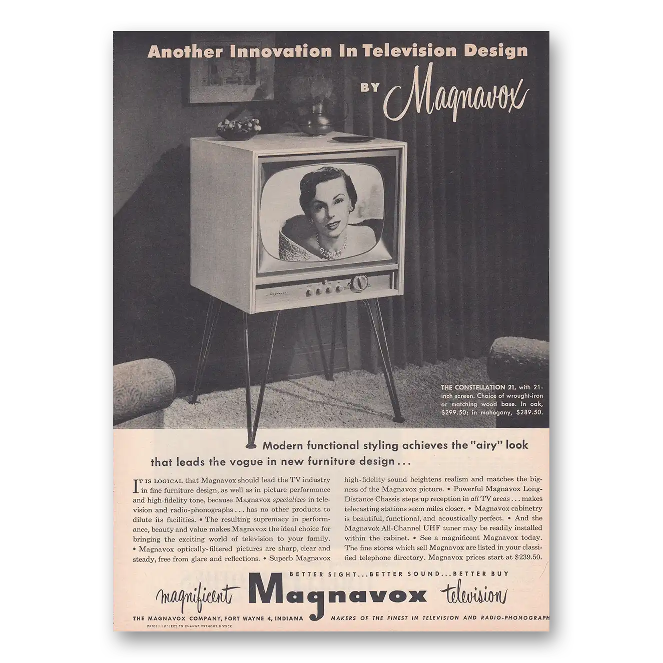 1952 Magnavox Television Another Innovation in Television Vintage Magazine Print Ad