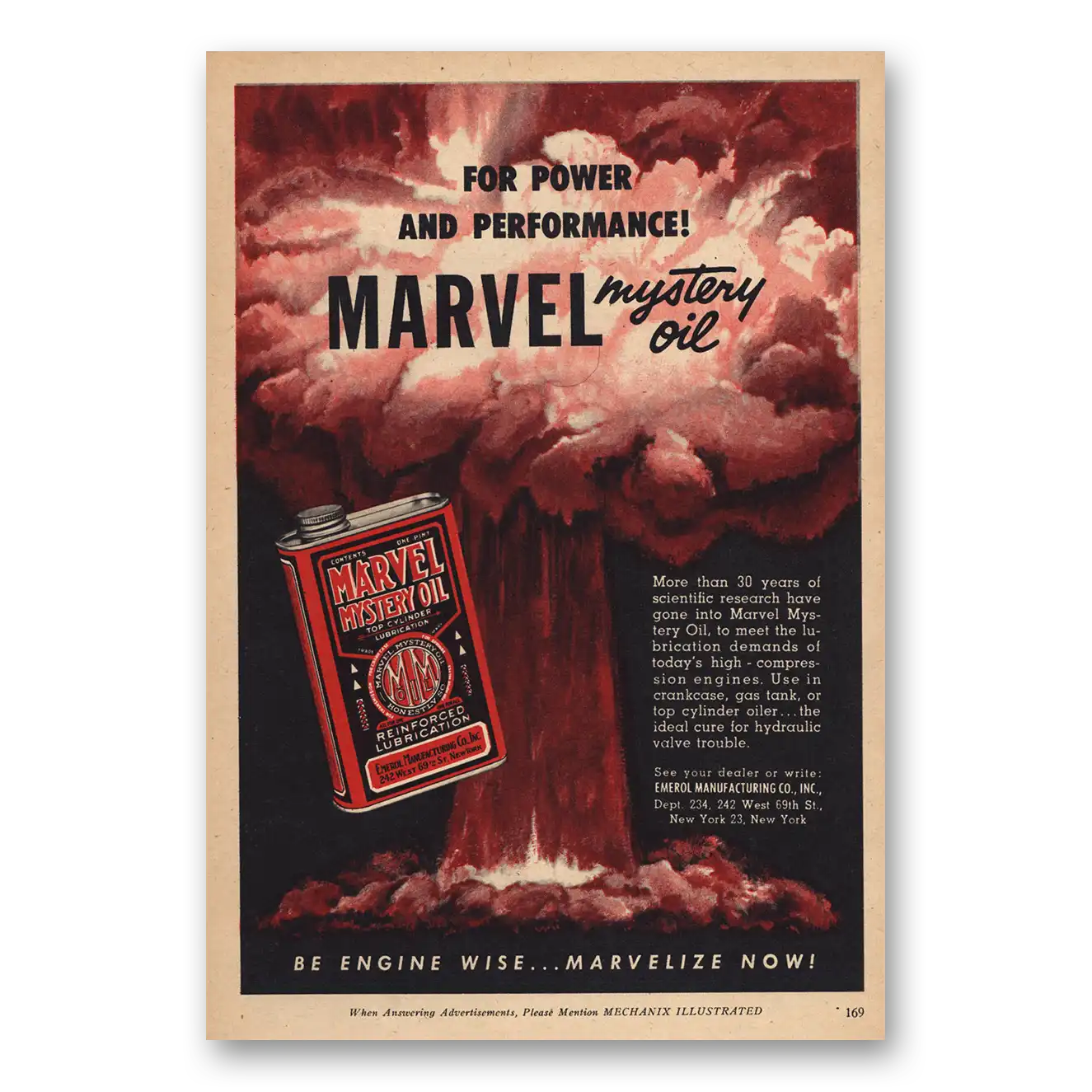 1952 Marvel Mystery Oil Power and Performance Vintage Magazine Print Ad