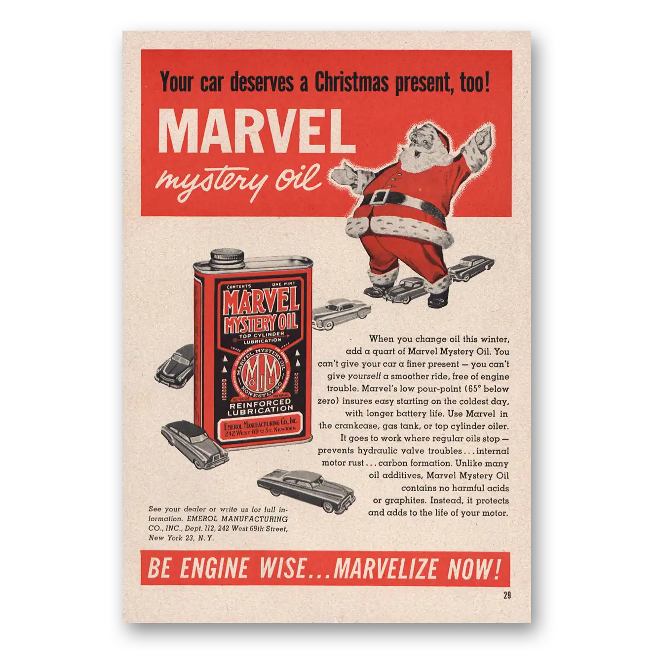 1951 Marvel Mystery Oil Car Deserves Christmas Present Vintage Magazine Print Ad