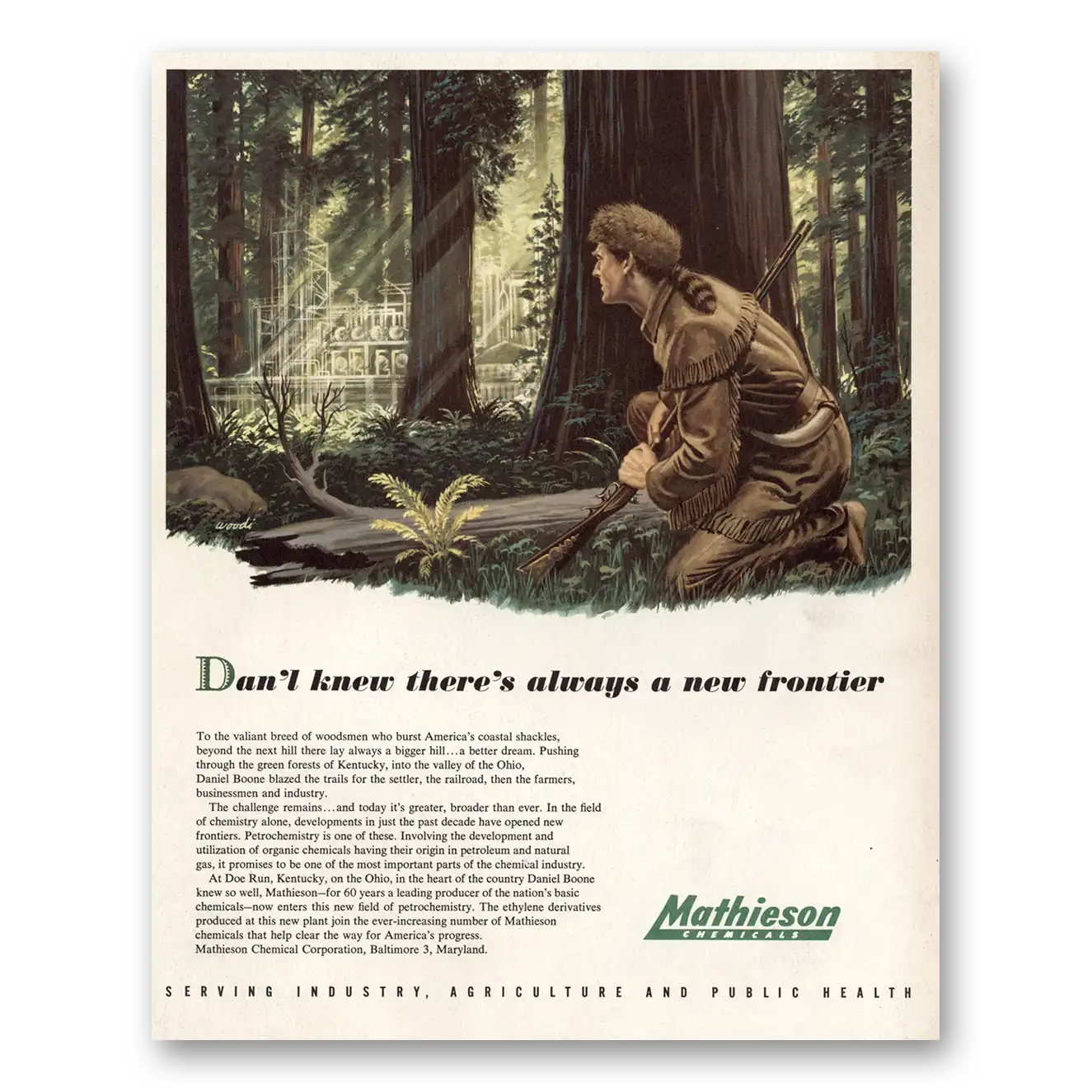 1952 Mathieson Chemicals Danl Knew Theres Always a New Frontier Vintage Magazine Print Ad