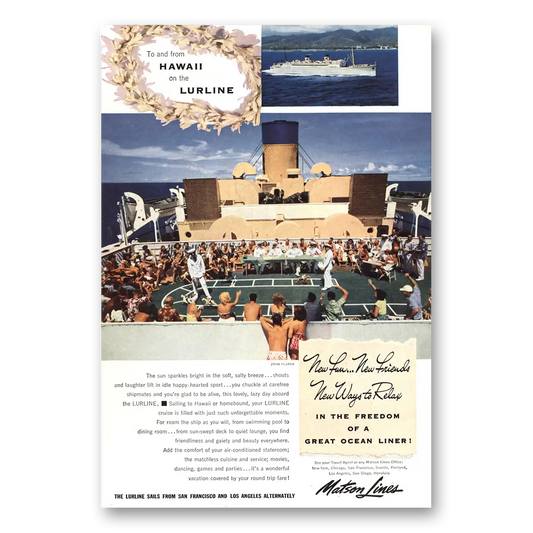 1952 Matson Line Lurline Great Ocean Liner Vintage Magazine Print Ad