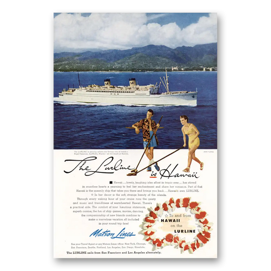 1952 Matson Line Lurline Is Hawaii Vintage Magazine Print Ad