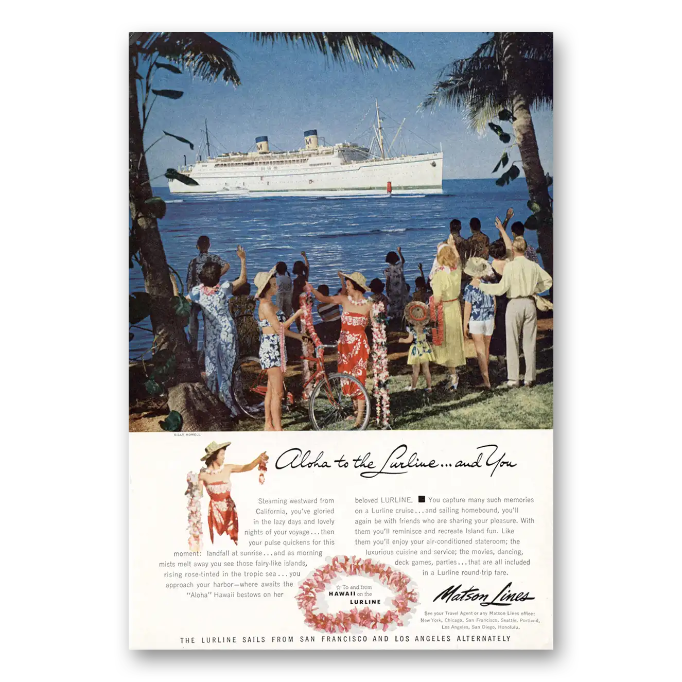 1952 Matson Line Aloha to Lurline and You Vintage Magazine Print Ad