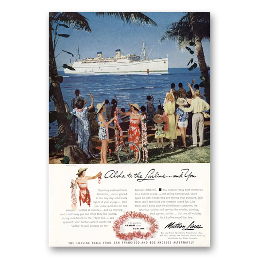 1952 Matson Line Aloha to Lurline and You Vintage Magazine Print Ad