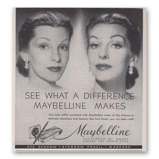 1952 Maybelline Eye Makeup See What a Difference Maybelline Makes Vintage Magazine Print Ad