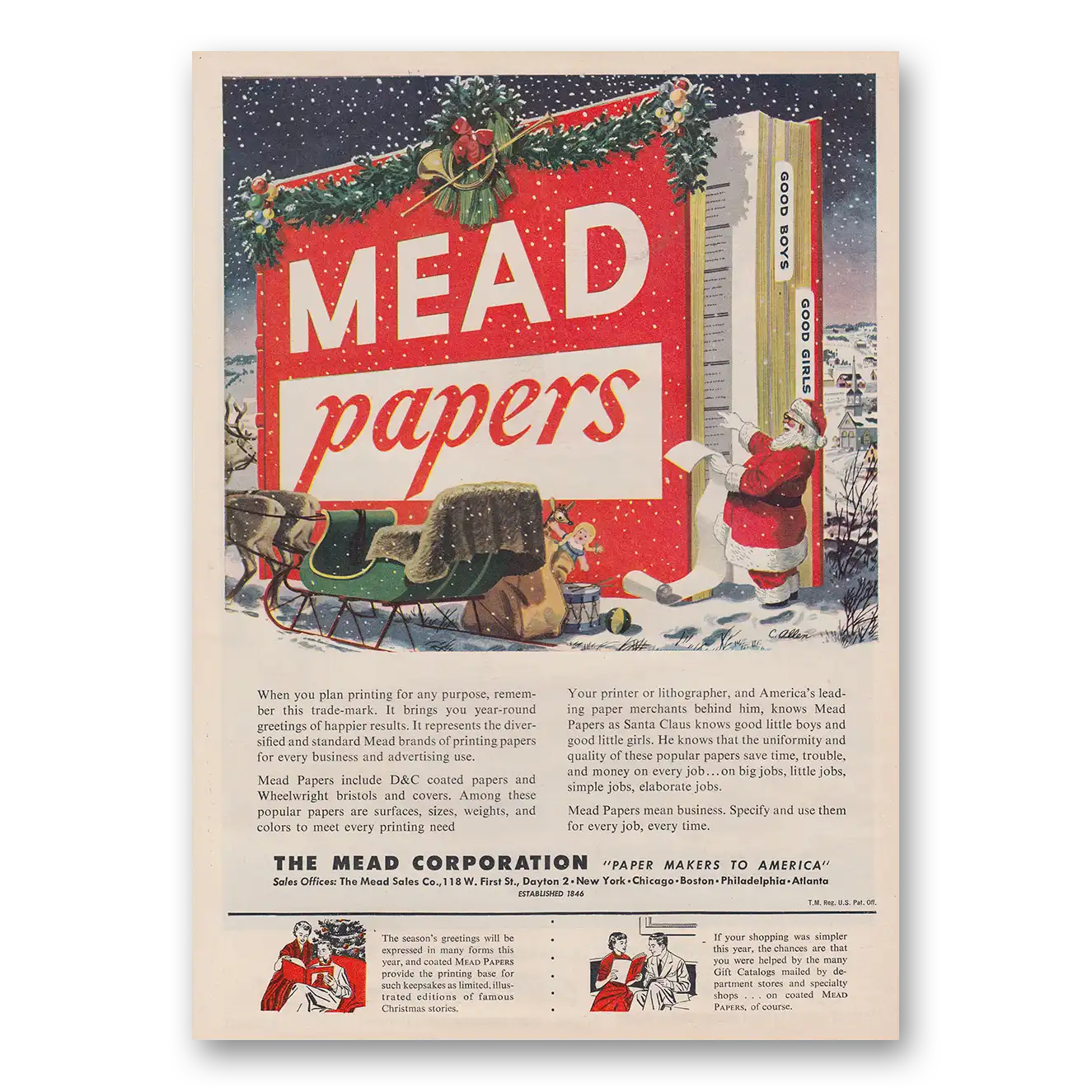 1952 Mead Papers Santa When You Plan Printing Vintage Magazine Print Ad