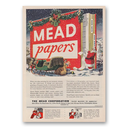 1952 Mead Papers Santa When You Plan Printing Vintage Magazine Print Ad